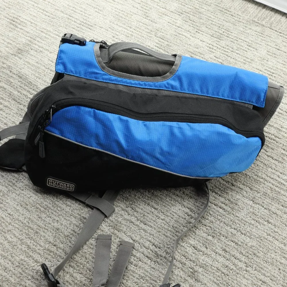 Outward Hound Doggy Backpack Daypack Hiking Medium/Large Blue/Black Like New